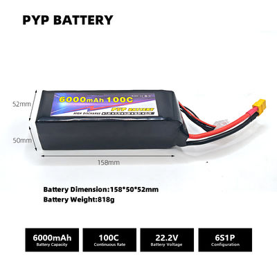 6000mAh 6S 22.2V 100C Drone Battery for UAV and FPV Applications with High Energy Density