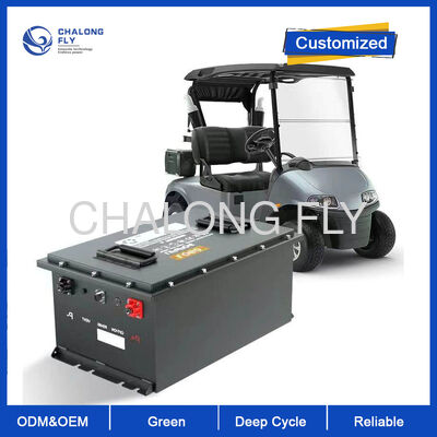 Batterie pour voiturette de golf LiFePO4 72 V, 150 Ah, avec plus de 6 000 cycles profonds et protection IP65 contre les intempéries.